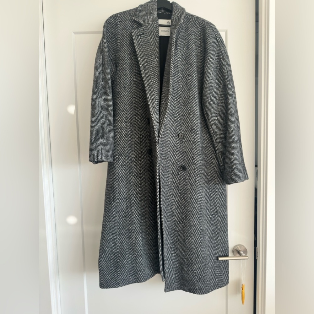 Babaton Aritzia Slouch Coat Herringbone Cashmere Gray